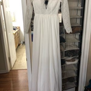 Long sleeve floor length wedding dress